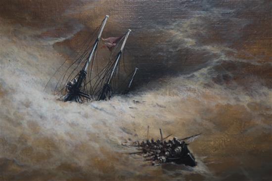 Olinska, oil on canvas, Shipwreck in stormy seas, signed, 62 x 78cm